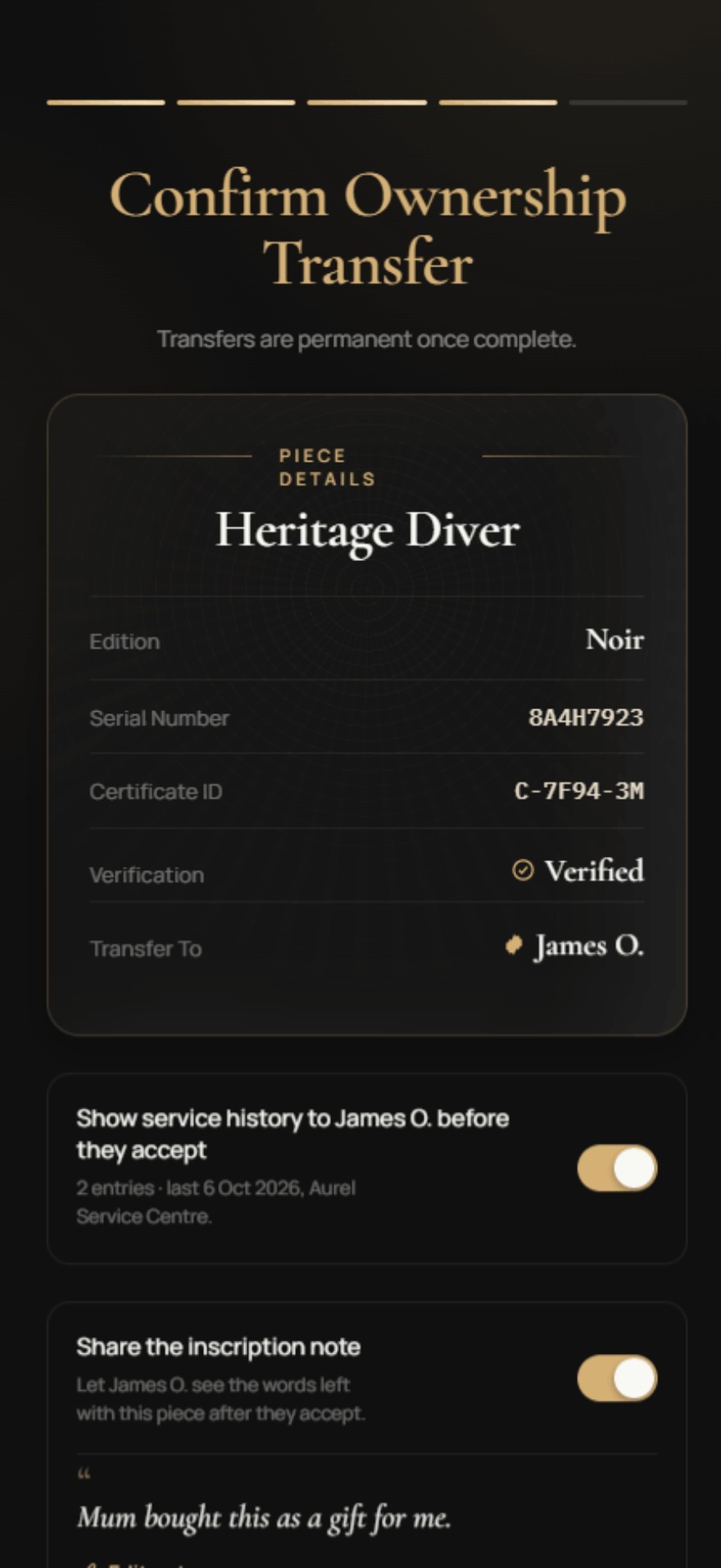 Shado app: piece details showing Verified
