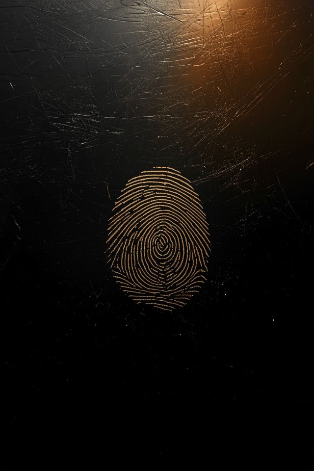 A gold fingerprint on a dark, worn surface.