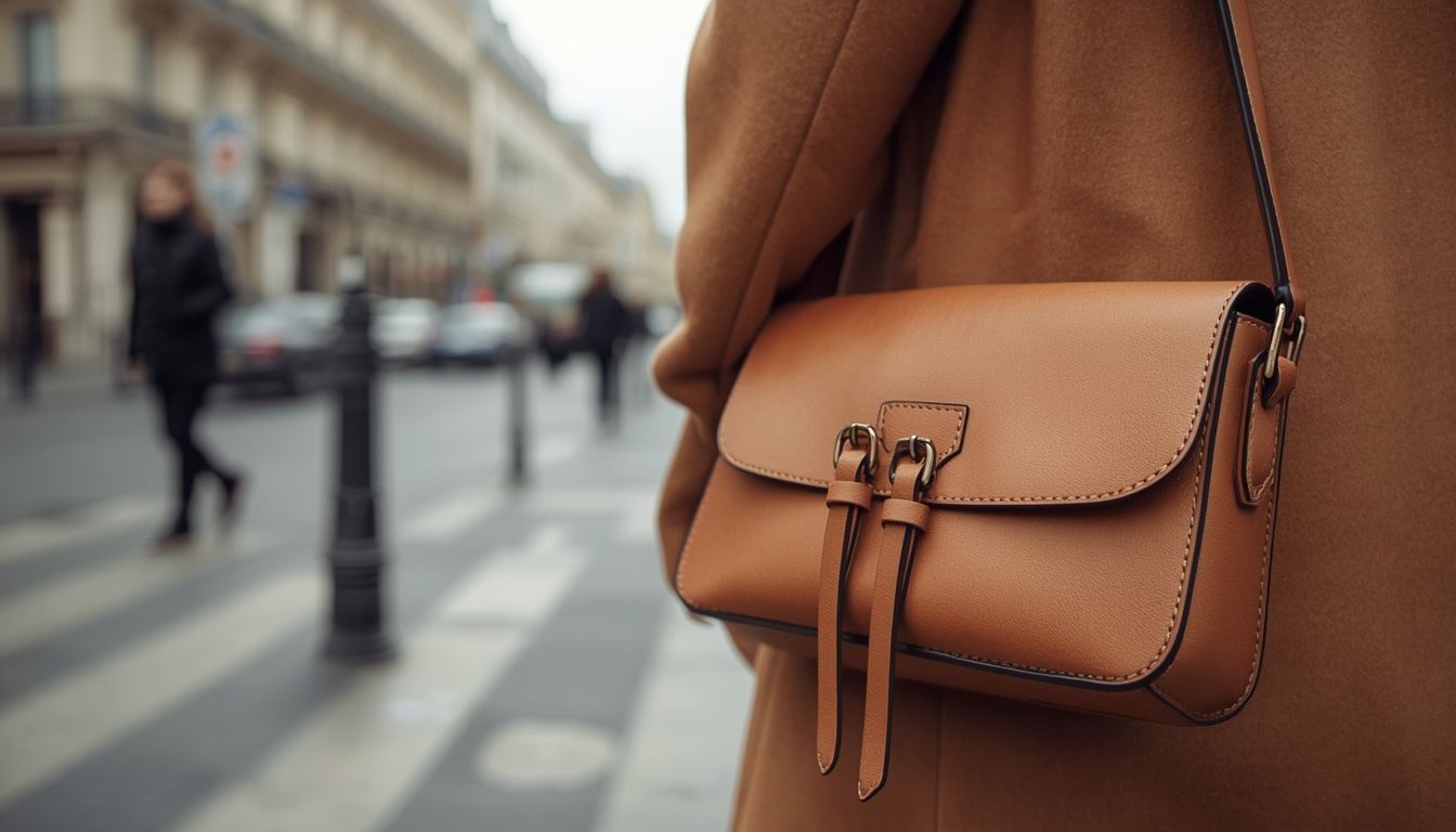 A woman carries a leather handbag on a Paris street