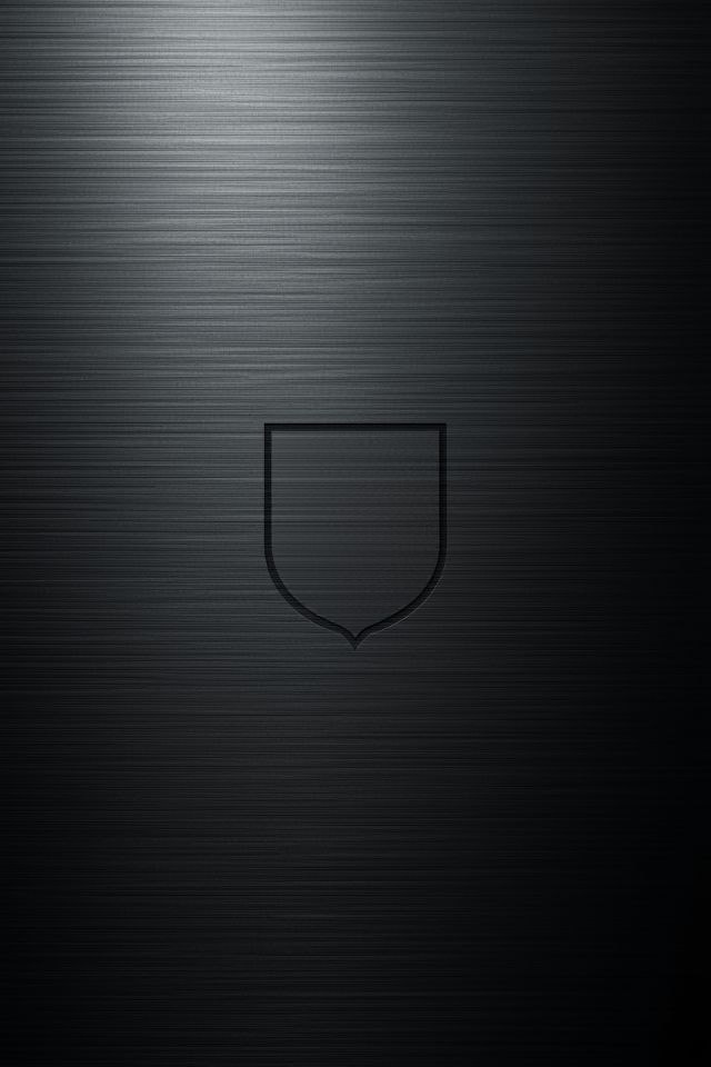 A plain shield engraved into brushed dark steel.